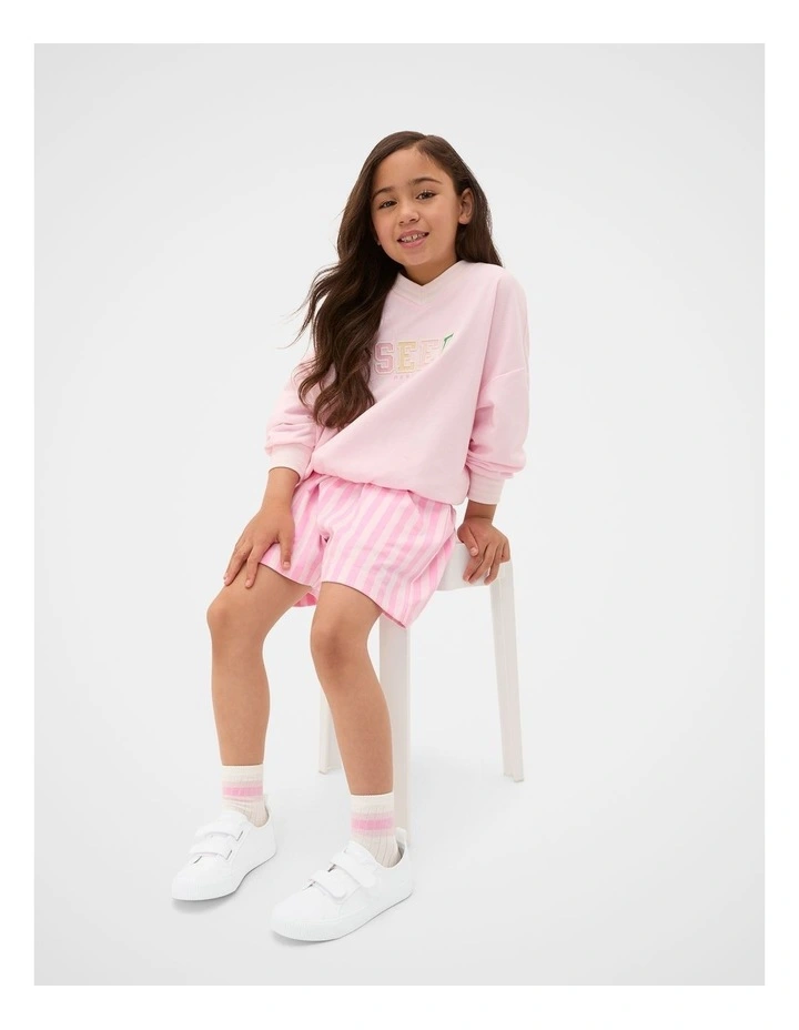 V Neck Logo Sweat in Pink Lemonade image 3