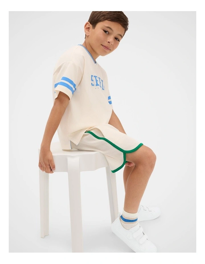 Sports Stripe Logo Tee in Classic Cream image 3