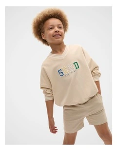 V Neck Logo Sweat in Moonstone