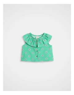 Check Flower Top in Light Evergreen