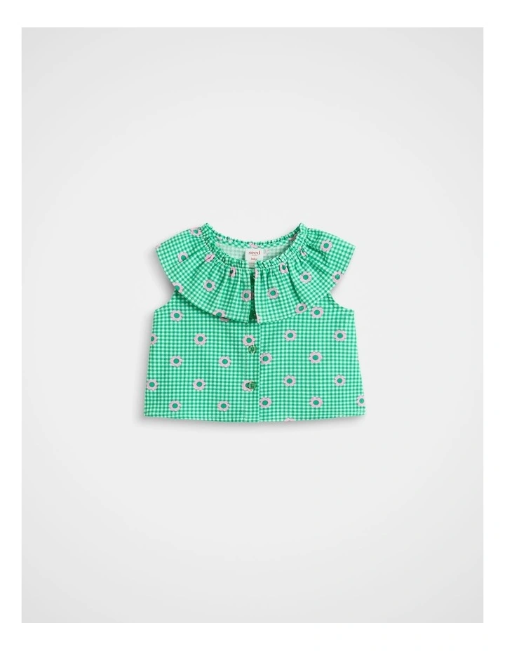 Check Flower Top in Light Evergreen image 1