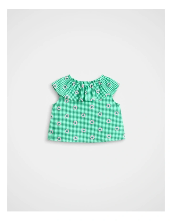 Check Flower Top in Light Evergreen image 2