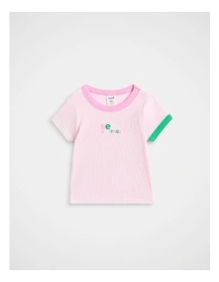 Colourblock Rib Tee in Pink Lemonade