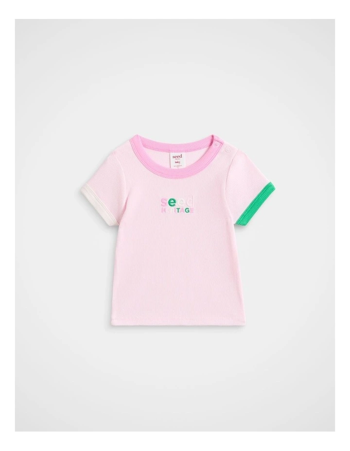 Colourblock Rib Tee in Pink Lemonade image 1
