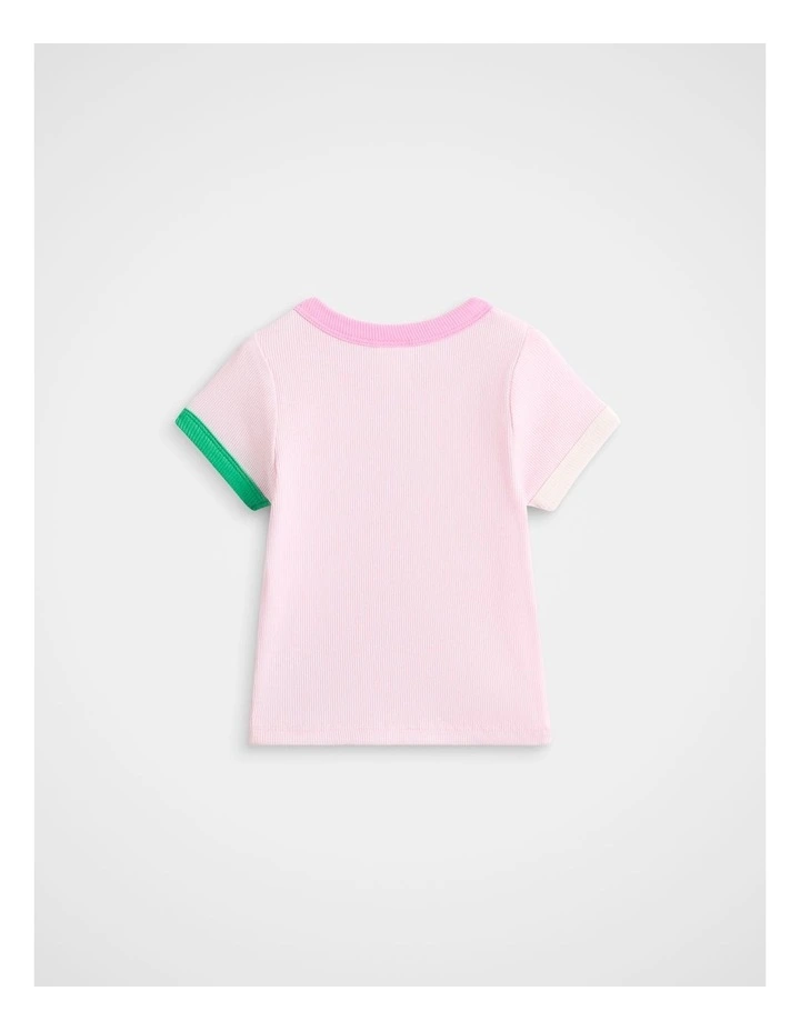 Colourblock Rib Tee in Pink Lemonade image 2