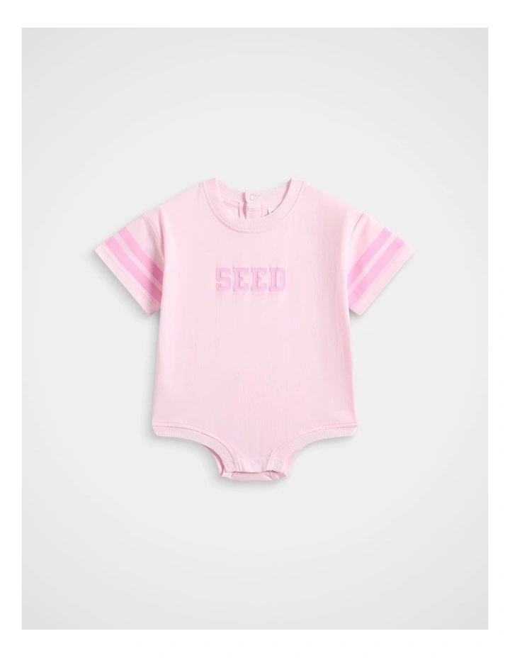 Sporty Logo Romper in Pink Lemonade image 1