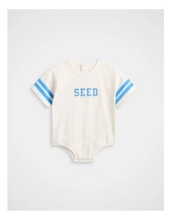 Sporty Logo Romper in Classic Cream