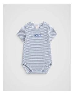 Core Rib Logo Bodysuit in Navy Stripe