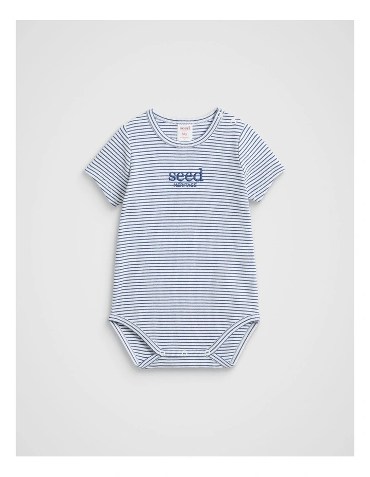 Core Rib Logo Bodysuit in Navy Stripe image 1