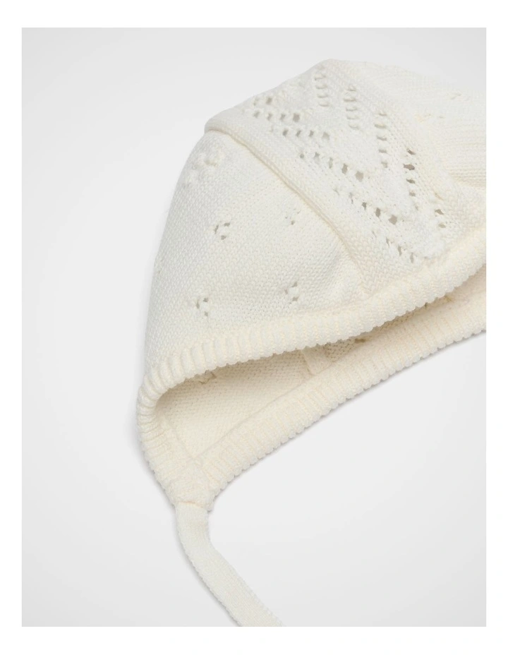 Bobble Knit Bonnet in Classic Cream image 2