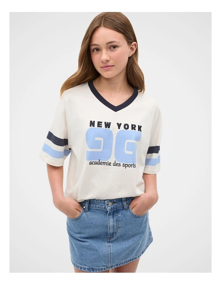 Sporty V Neck Tee in Classic Cream image 1