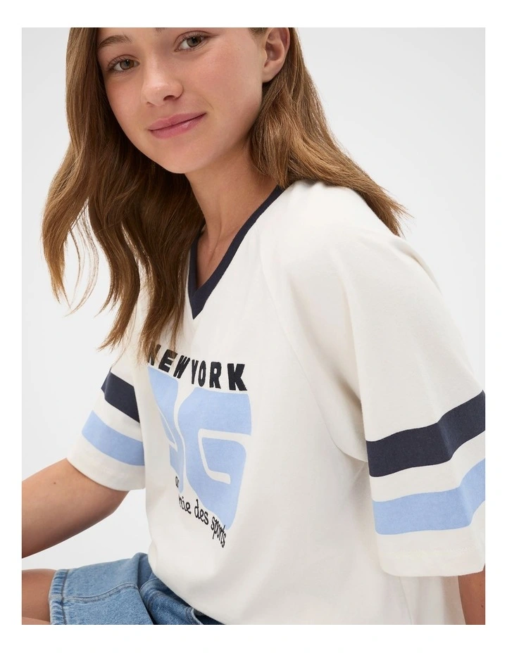 Sporty V Neck Tee in Classic Cream image 4