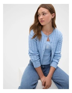 Cable Knit Cardigan in Cloud Blue