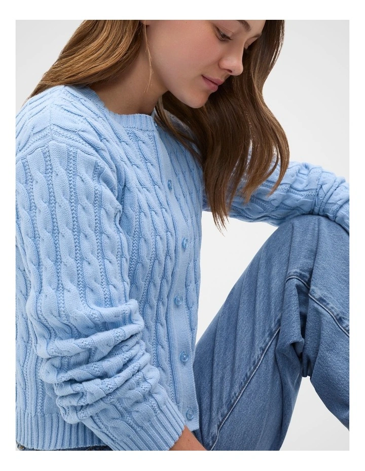Cable Knit Cardigan in Cloud Blue image 4