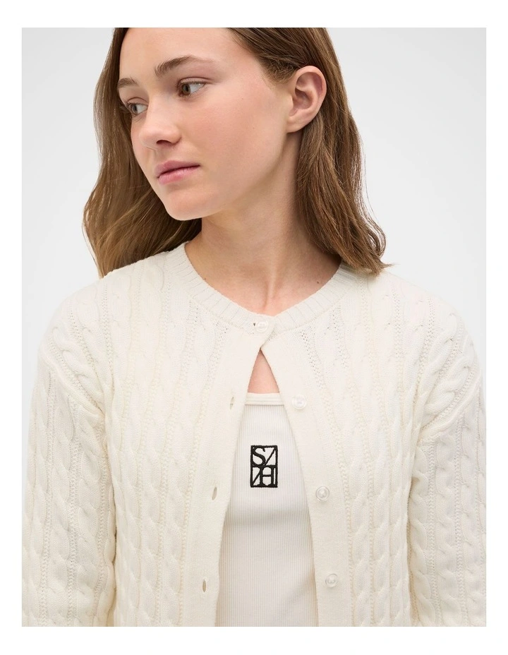 Cable Knit Cardigan in Classic Cream image 3