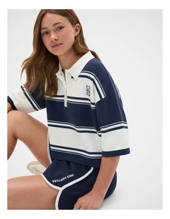 Knit Polo Top in New Navy