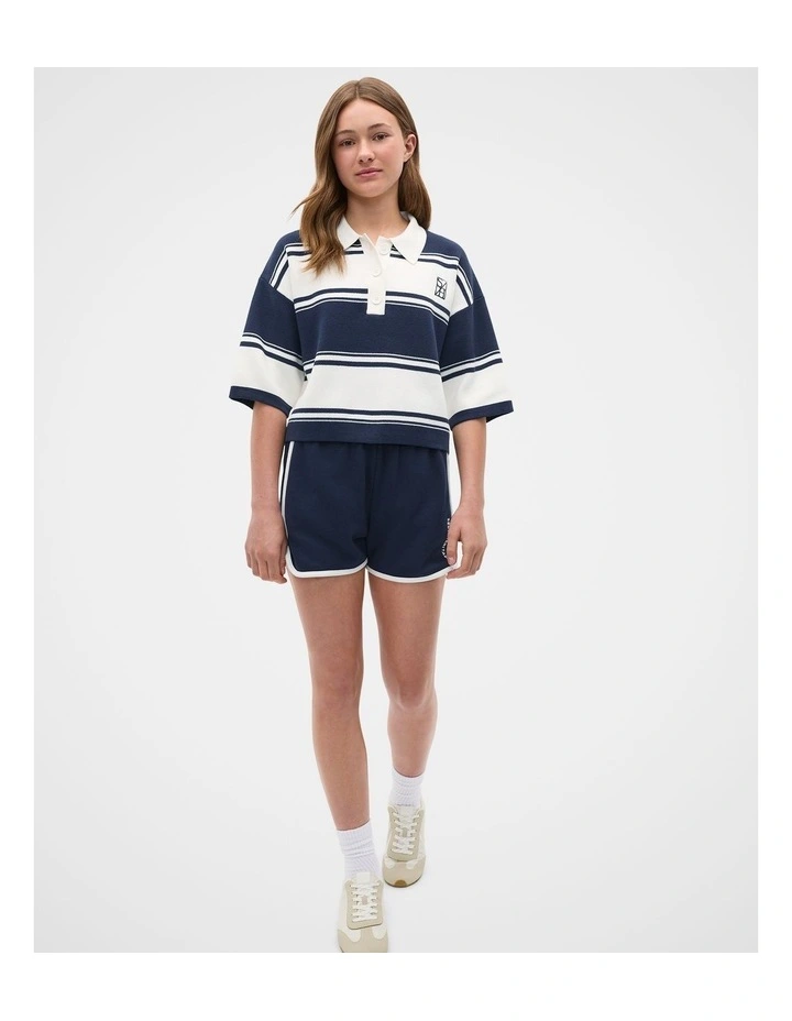 Knit Polo Top in New Navy image 3