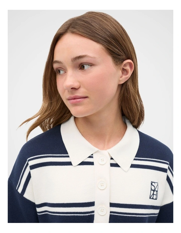 Knit Polo Top in New Navy image 4