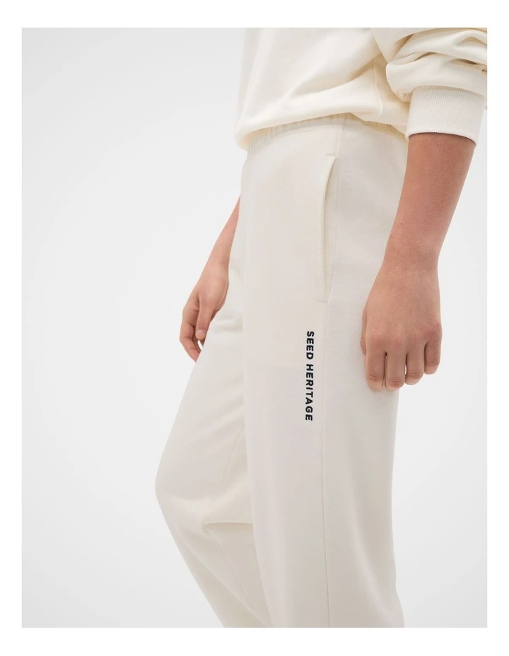 Roll Waist Logo Track Pant in Classic Cream image 4
