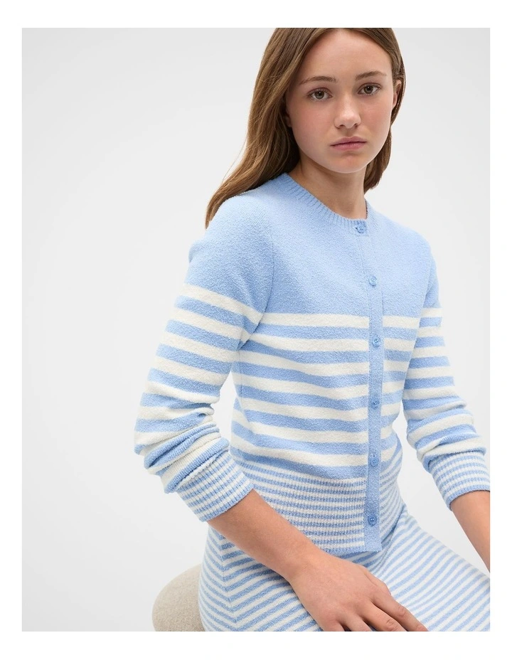 Stripe Knit Cardigan in Cloud Blue image 1