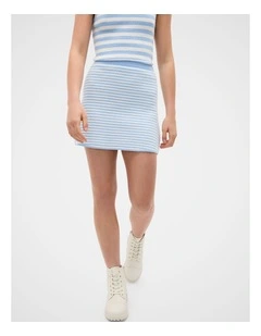Stripe Knit Skirt in Cloud Blue