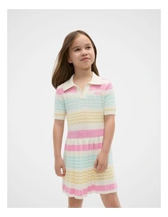 Logo Pleat Knit Dress in Candy Pink