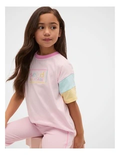 Logo Panelled Tee in Pink Lemonade