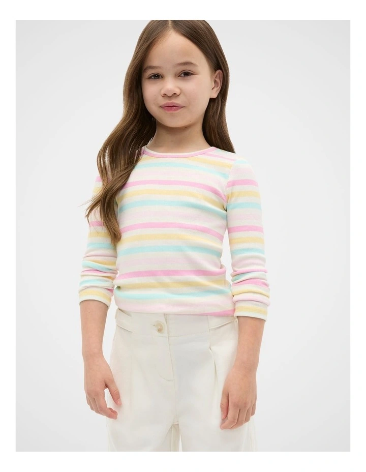 Stripe Rib Tee in Pink Lemonade image 1