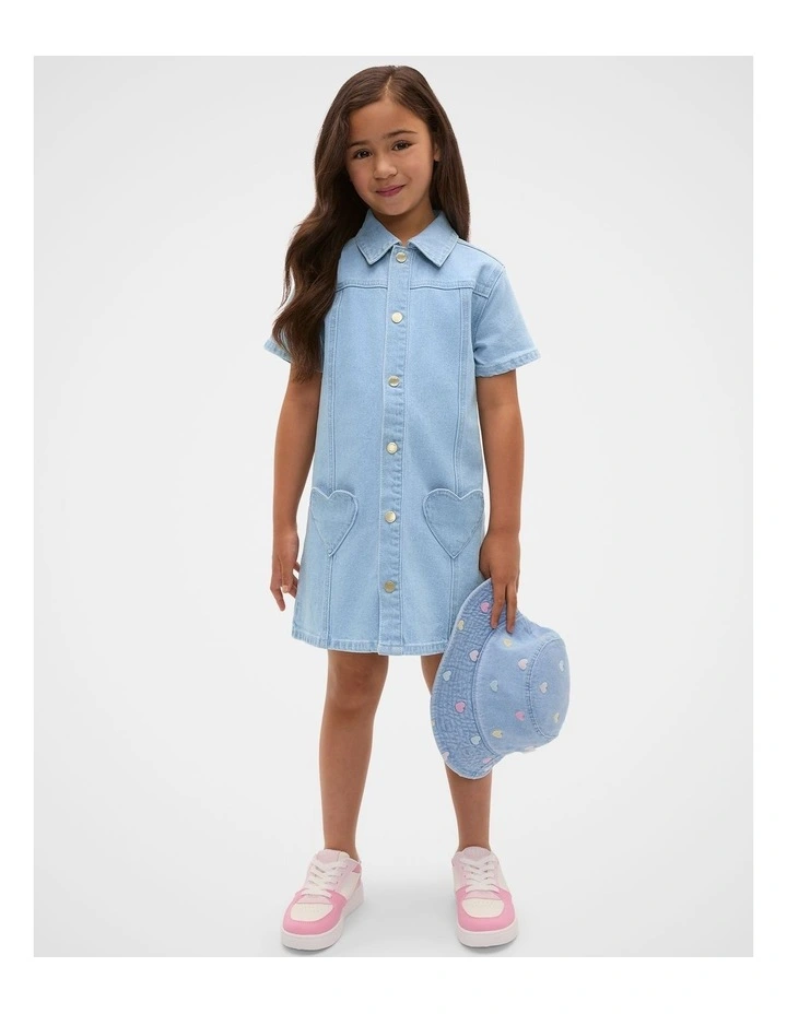 Heart Pocket Denim Dress in Cloud Blue Wash image 1