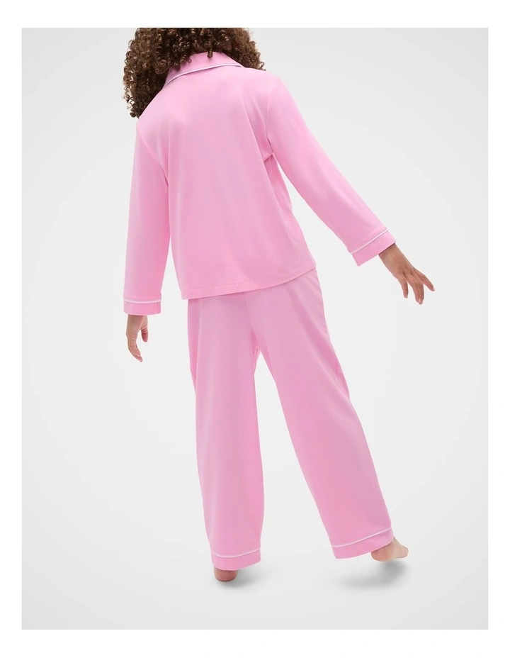 Piped Jersey Pyjama in Candy Pink image 2