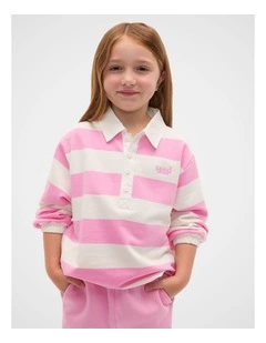 Striped Collar Logo Sweat in Candy Pink