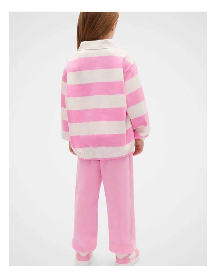 Striped Collar Logo Sweat in Candy Pink image 2