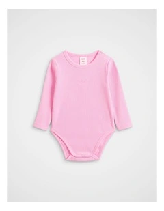 Core Logo Rib Bodysuit in Candy Pink