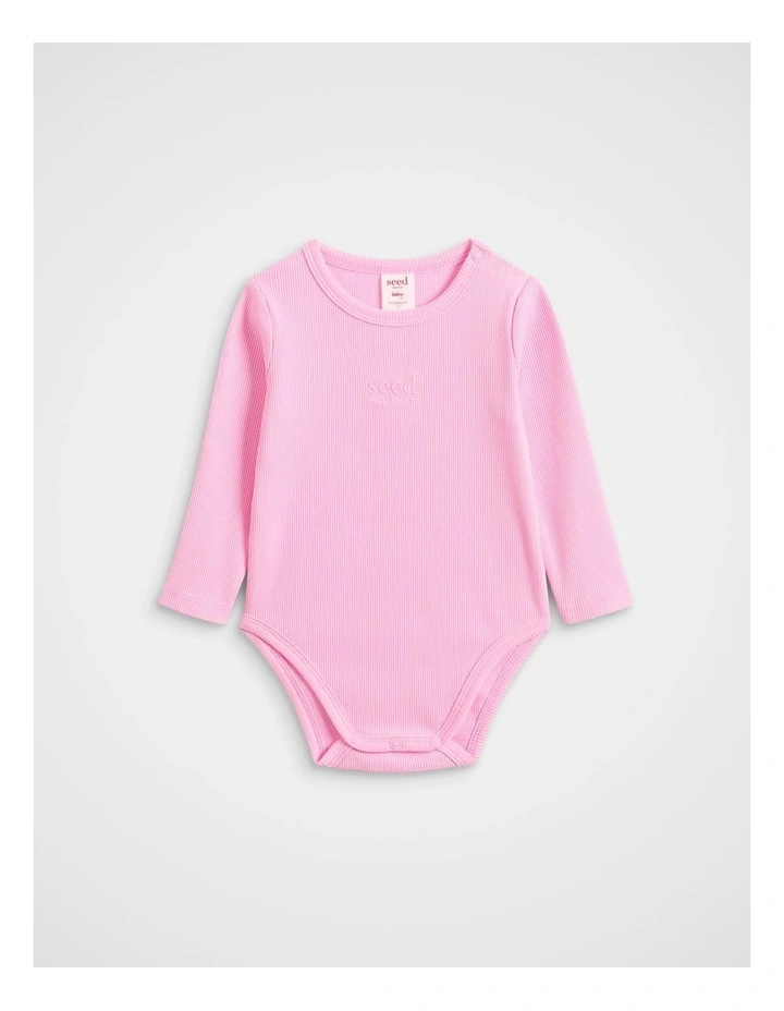 Core Logo Rib Bodysuit in Candy Pink image 1