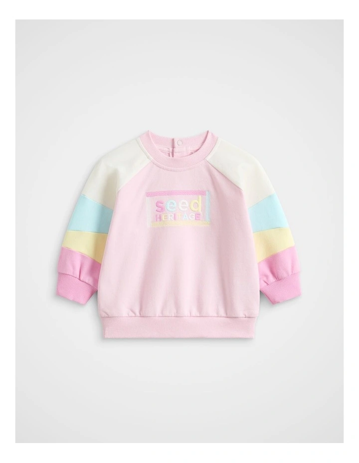 Colourblock Logo Sweat in Pink Lemonade image 1