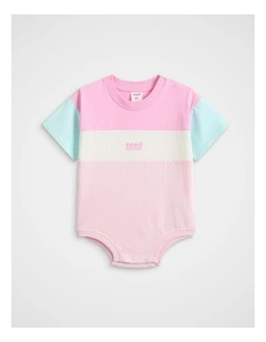 Spliced Logo Romper in Pink Lemonade