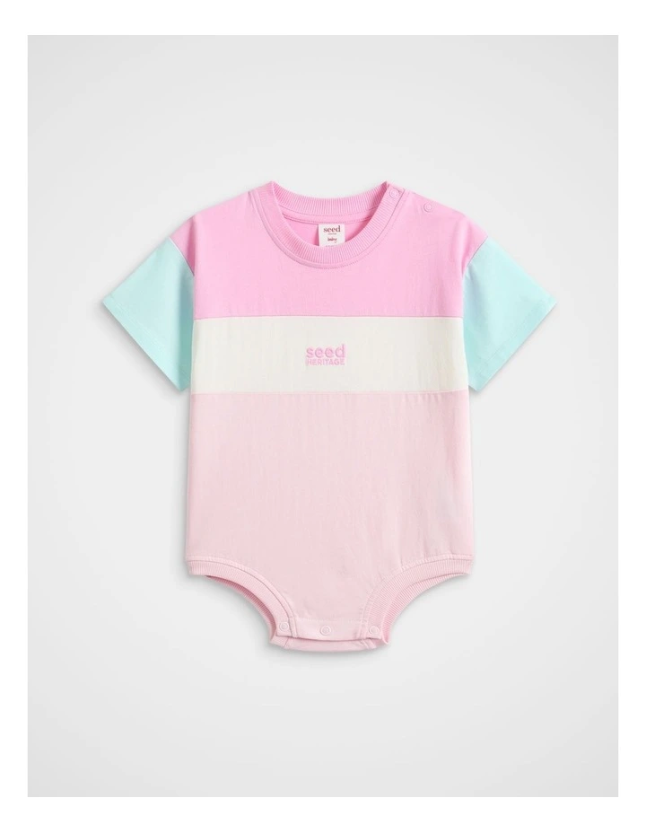 Spliced Logo Romper in Pink Lemonade image 1