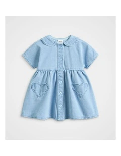 Heart Pocket Denim Dress in Cloud Blue Wash