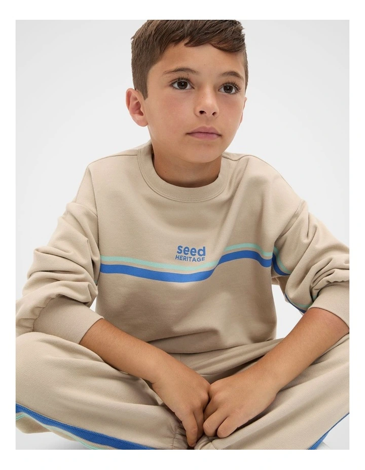 Sports Stripe Logo Sweat in Milk image 1