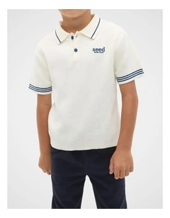 Rib Knit Polo in Classic Cream