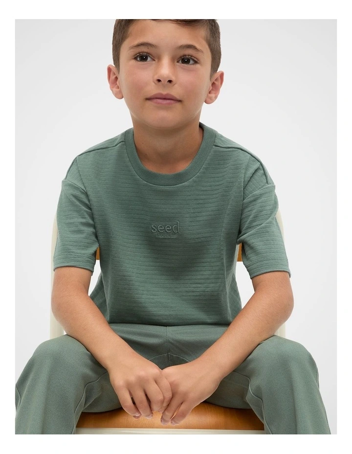 Core Textured Stripe Logo Tee in Forest image 1