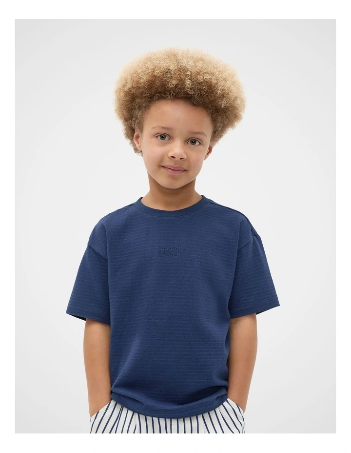 Core Textured Stripe Logo Tee in French Navy image 1