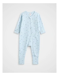 Bunny Logo Zipsuit in Blue Marle