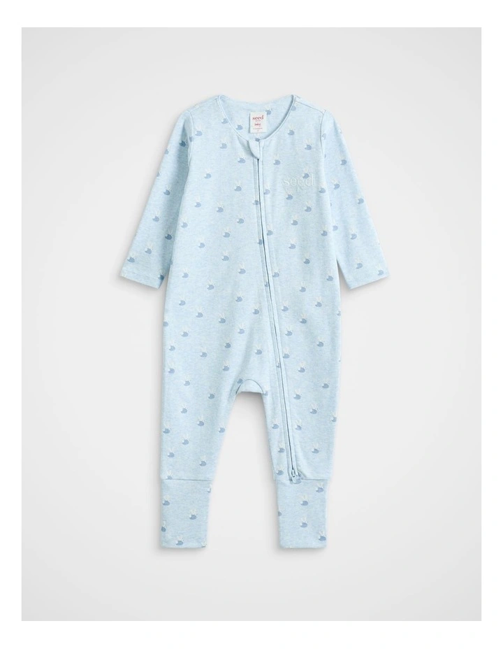 Bunny Logo Zipsuit in Blue Marle image 1