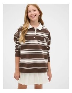 Polo Collar Knit Sweater in Brown