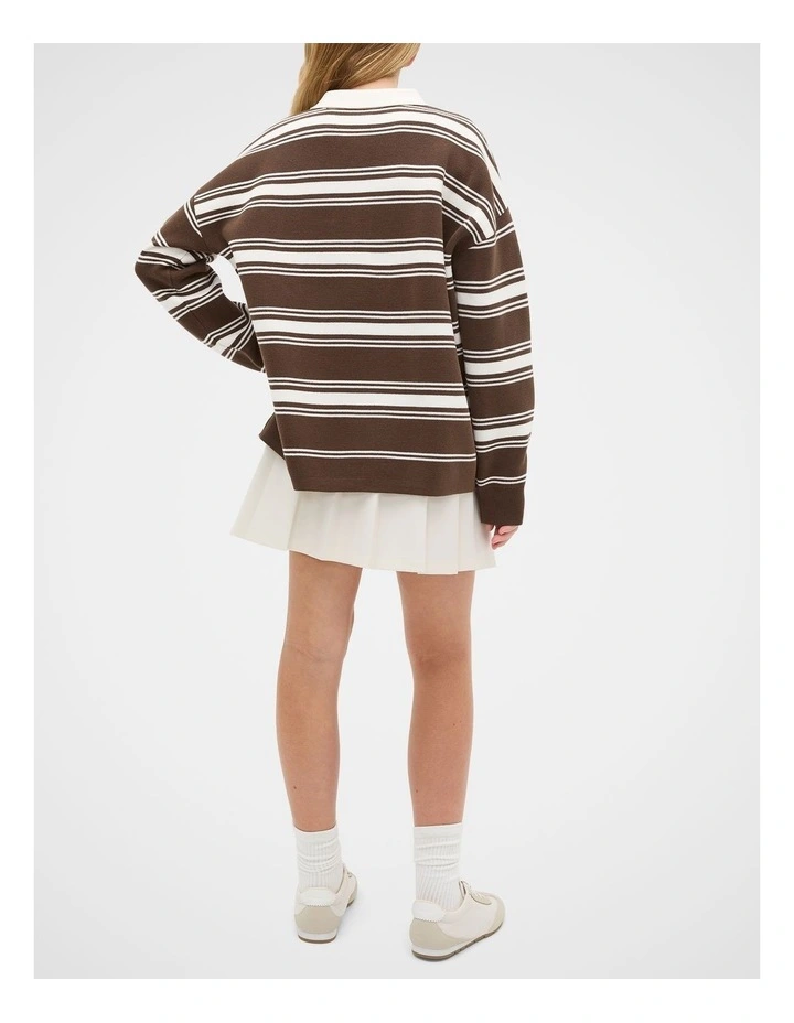 Polo Collar Knit Sweater in Brown image 2