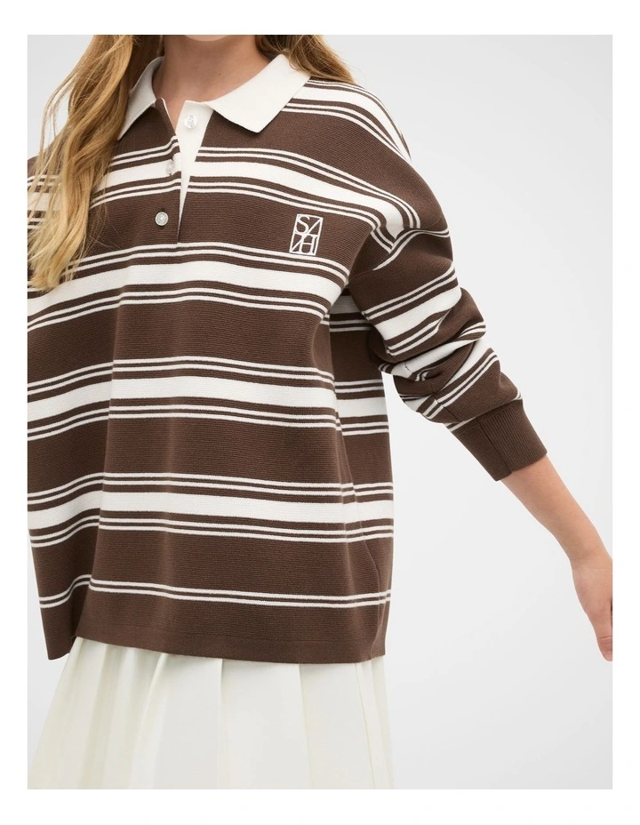 Polo Collar Knit Sweater in Brown image 3