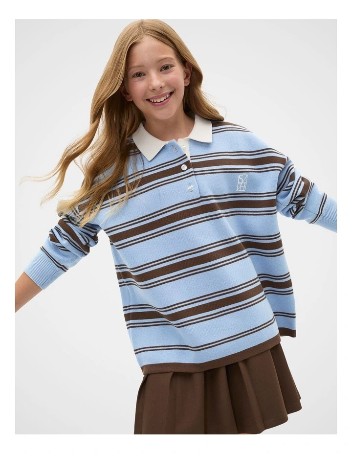 Polo Collar Knit Sweater in Blue image 1