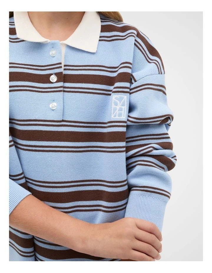 Polo Collar Knit Sweater in Blue image 4