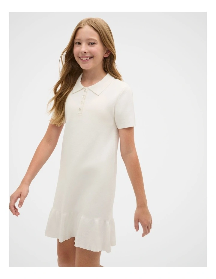 Polo Collar Knit Dress in Cream image 1
